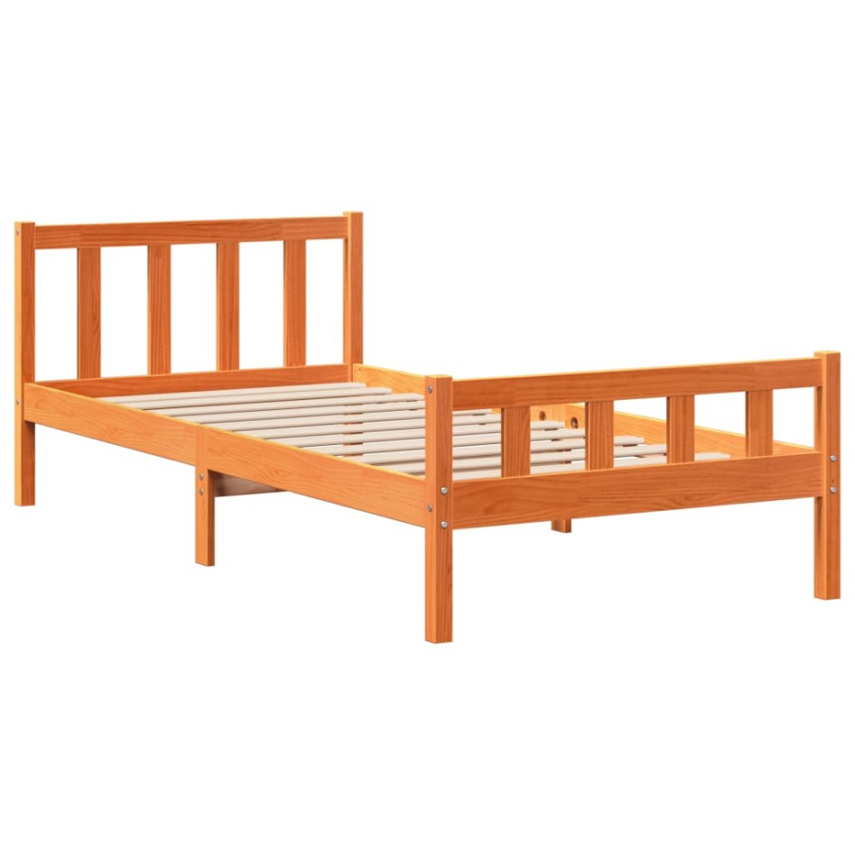 Estructura cama con cabecero madera pino marrón cera 90x190