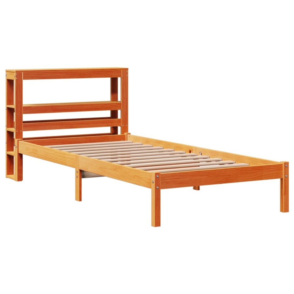 Estructura cama con cabecero madera pino marrón cera 90x200