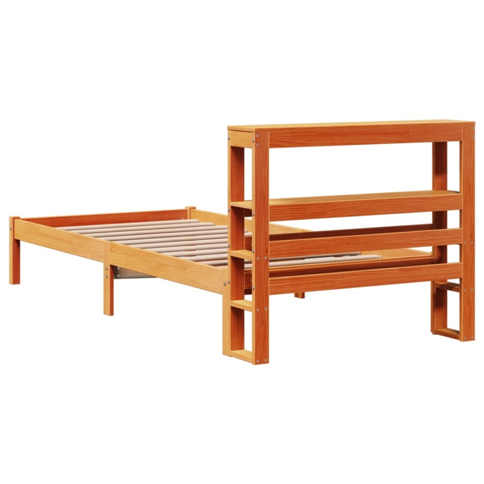 Estructura cama con cabecero madera pino marrón cera 90x200