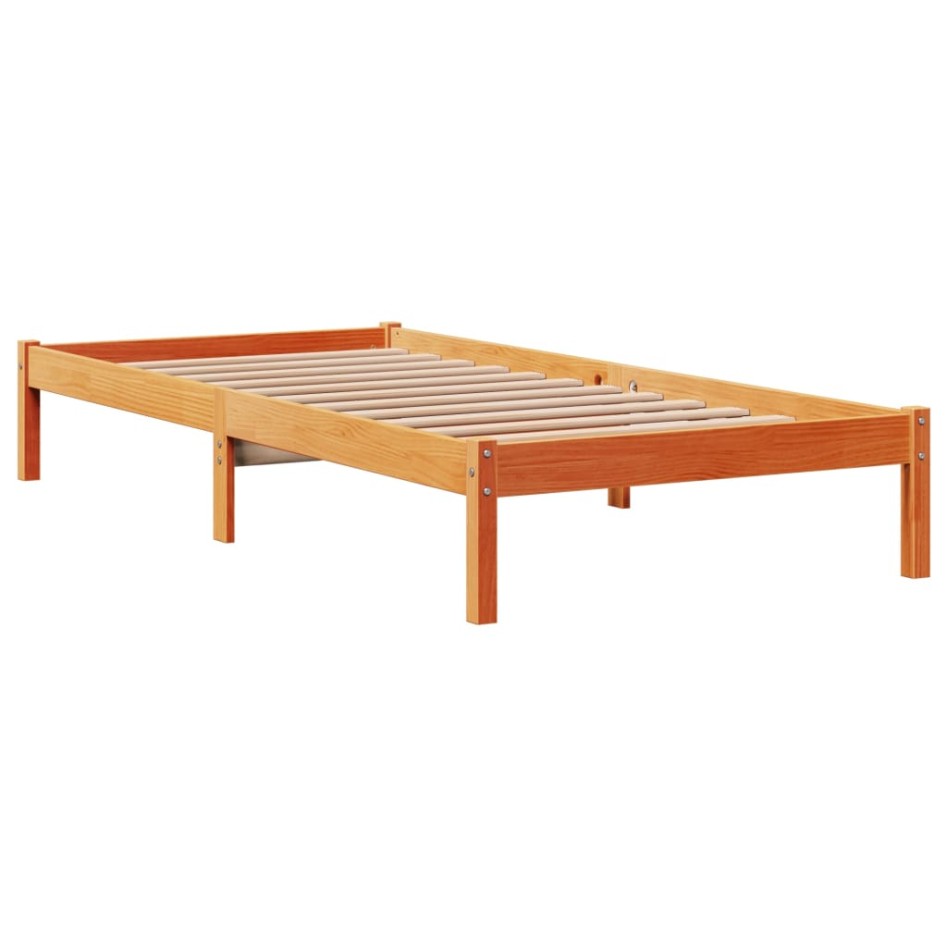 Estructura cama con cabecero madera pino marrón cera 90x200