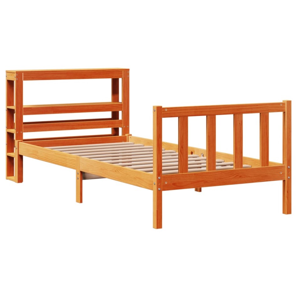 Estructura cama con cabecero madera pino marrón cera 100x200