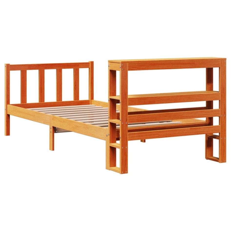 Estructura cama con cabecero madera pino marrón cera 100x200