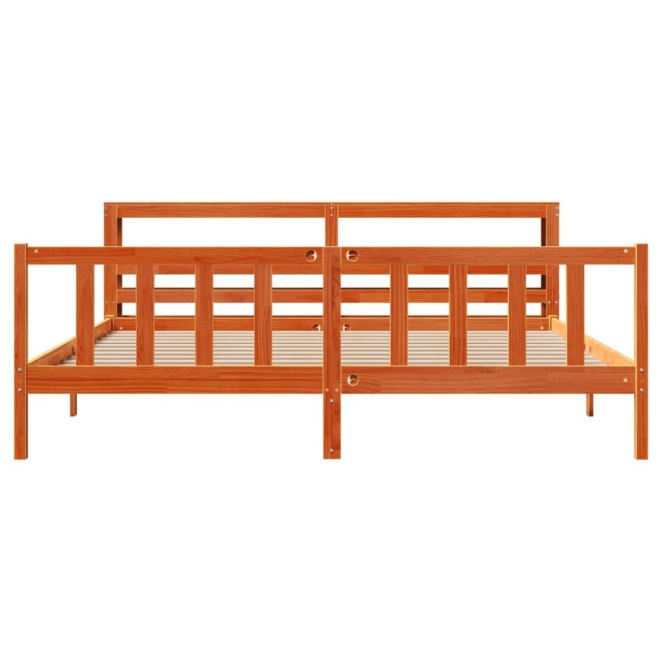 Estructura cama con cabecero madera pino marrón cera 180x200