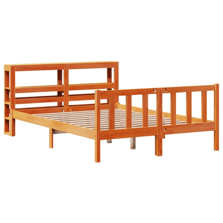 Estructura cama con cabecero madera pino marrón cera 150x200