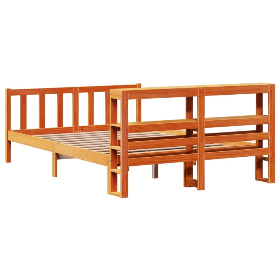 Estructura cama con cabecero madera pino marrón cera 150x200