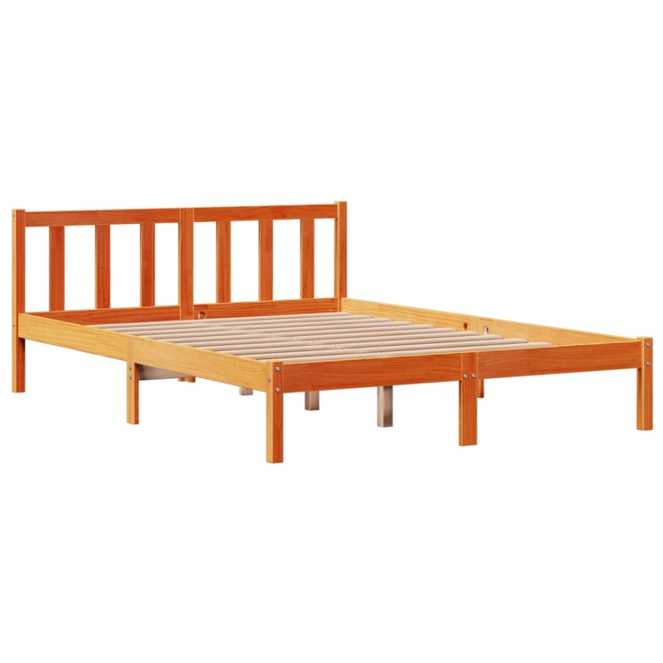 Estructura cama con cabecero madera pino marrón cera 150x200