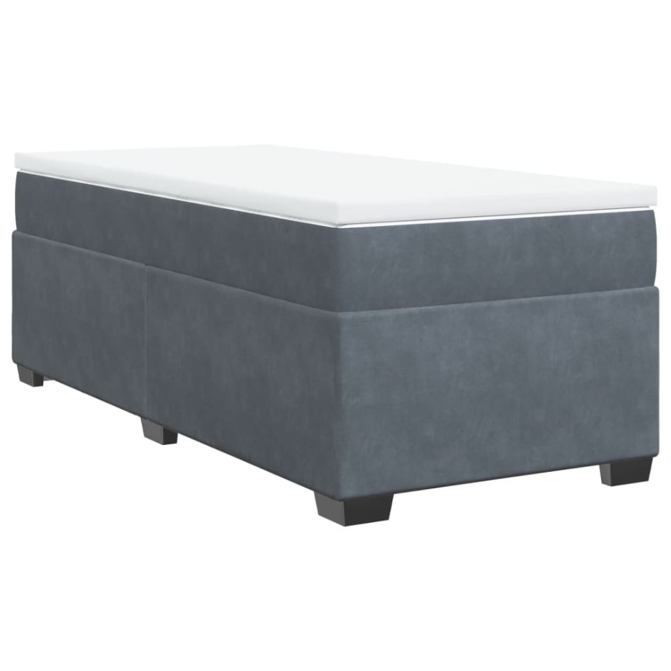 Cama box spring con colchón terciopelo gris oscuro 100x200