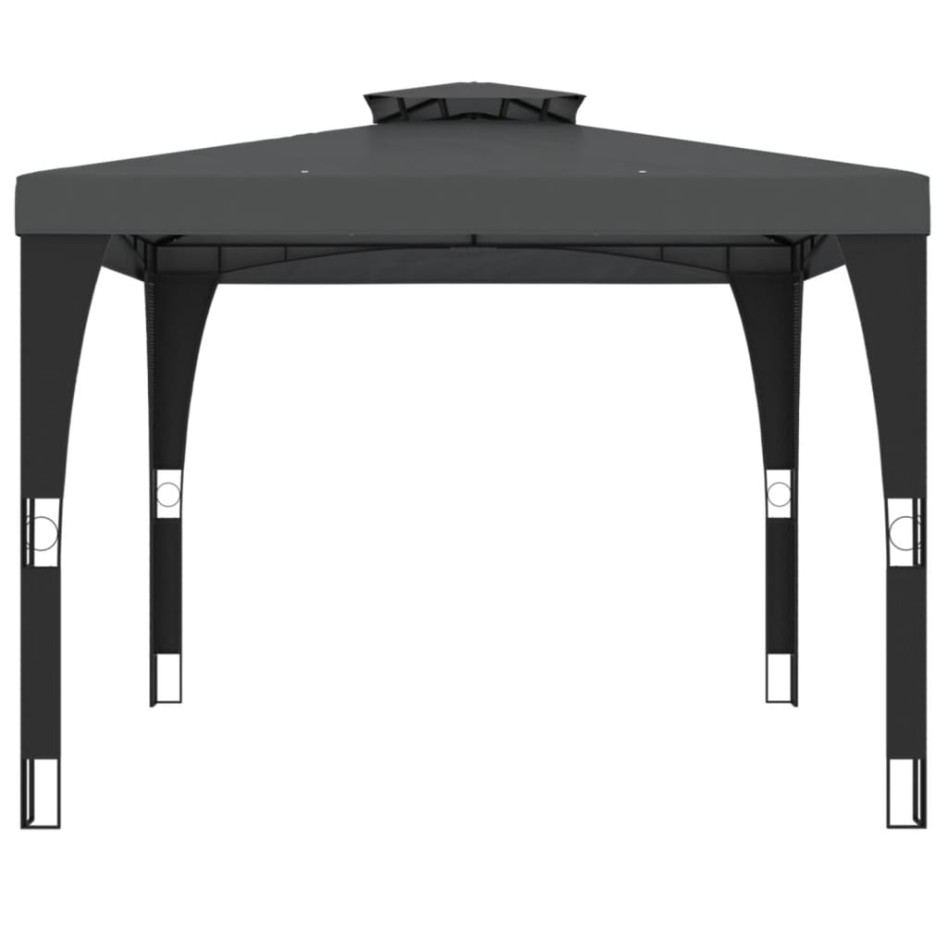 Cenador con doble techo de tela gris antracita 2,98x2,98