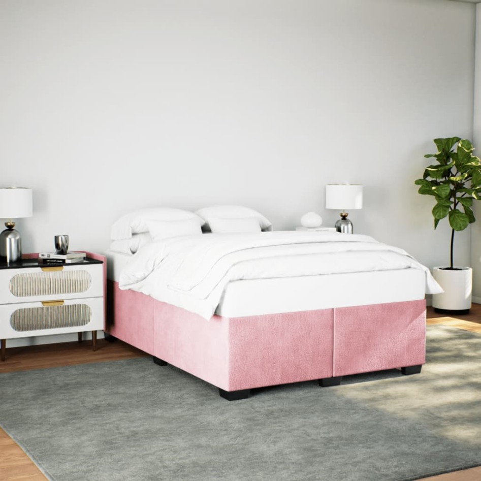Estructura de cama sin colchón terciopelo rosa 140x190
