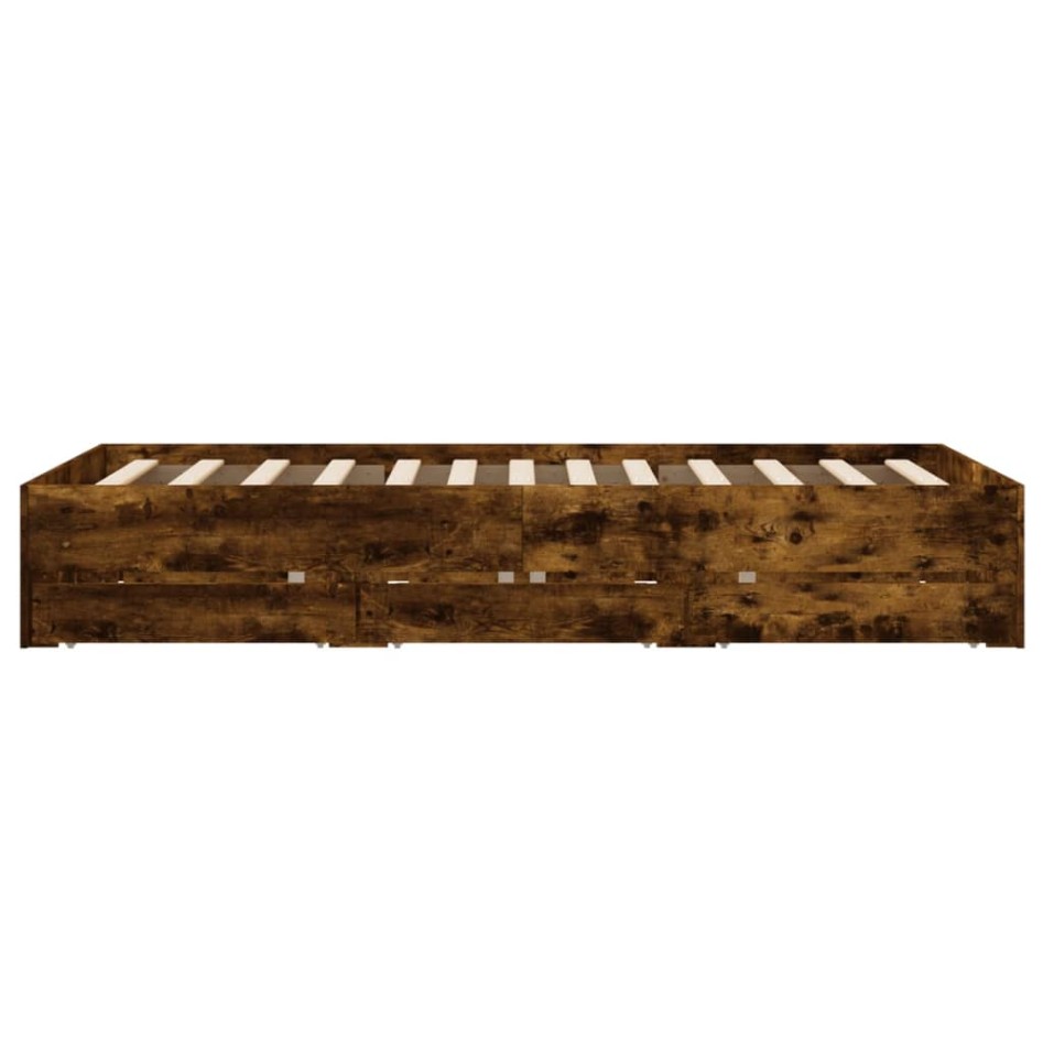 Cama con cajones madera de ingeniería roble ahumado 120x190