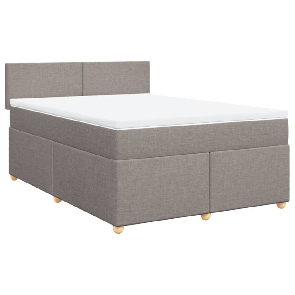 Cama box spring con colchón tela gris taupe 140x190