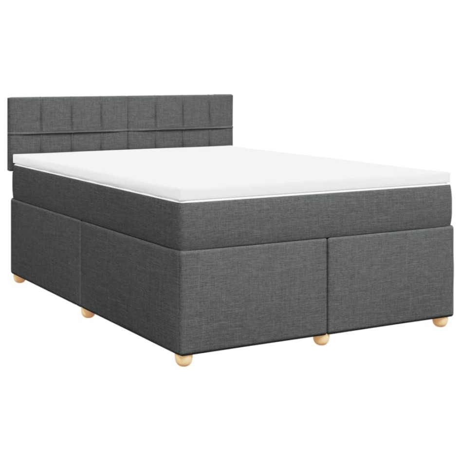 Cama box spring con colchón tela gris oscuro 140x200