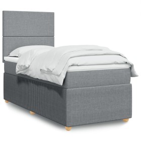 Cama box spring con colchón tela gris claro 90x190