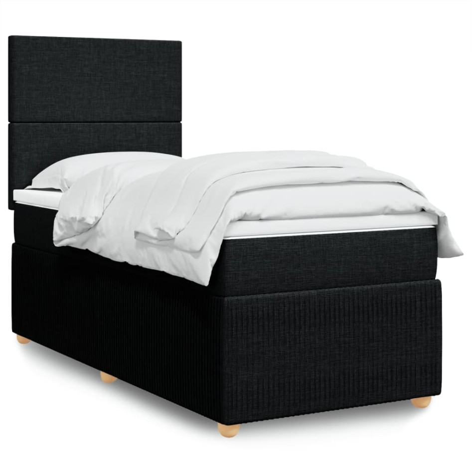 Cama box spring con colchón tela negro 90x190