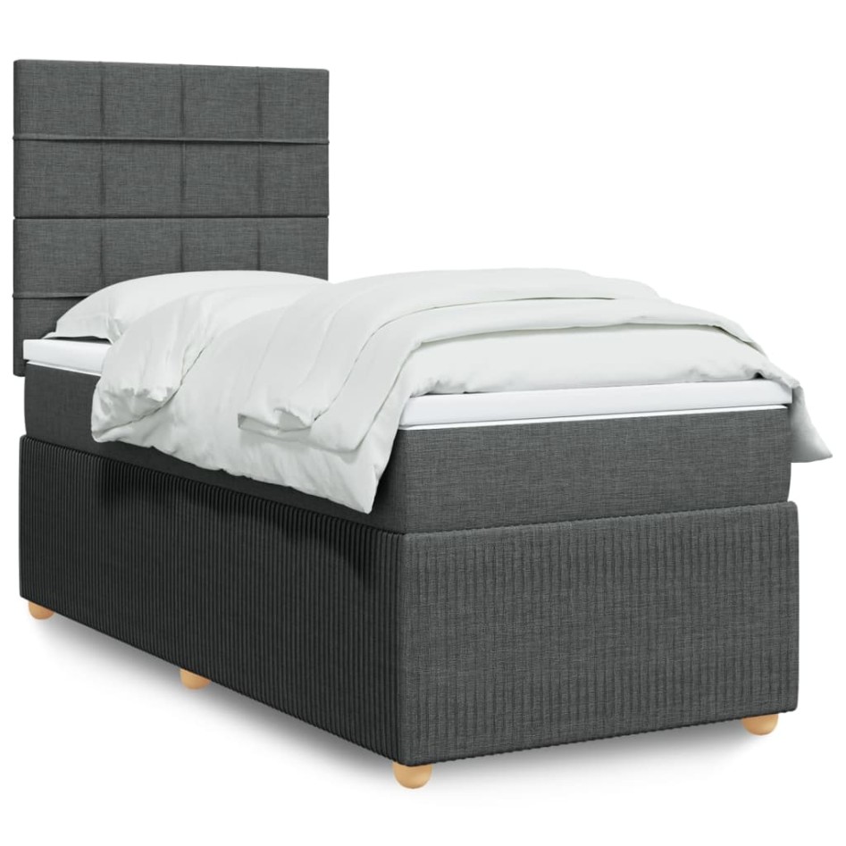 Cama box spring con colchón tela gris oscuro 90x190