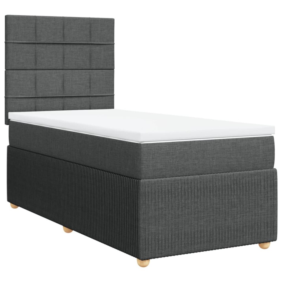Cama box spring con colchón tela gris oscuro 90x190
