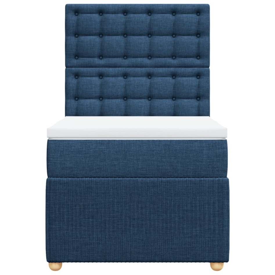 Cama box spring con colchón tela azul 90x190