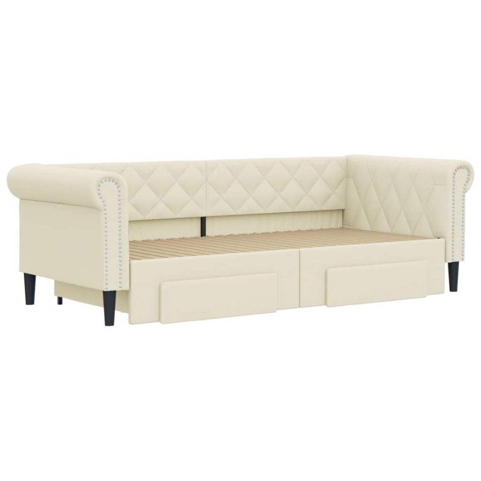 Sofá cama nido con cajones cuero sintético crema 90x200