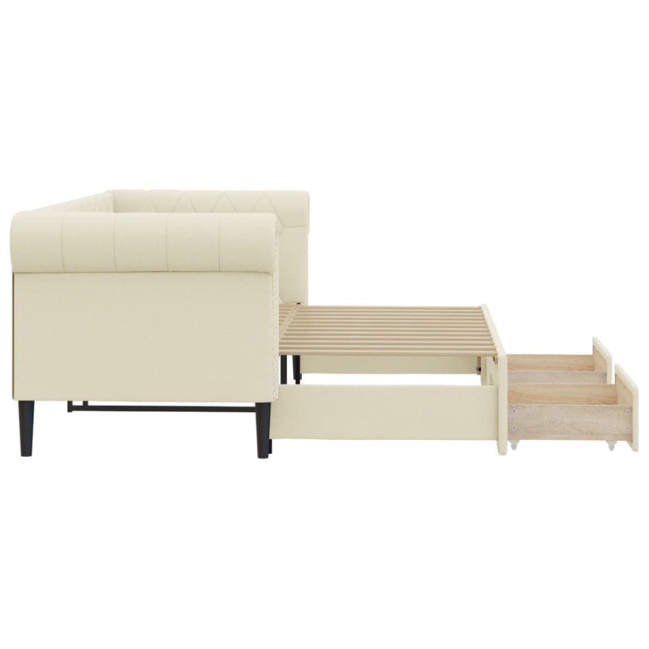 Sofá cama nido con cajones cuero sintético crema 90x200