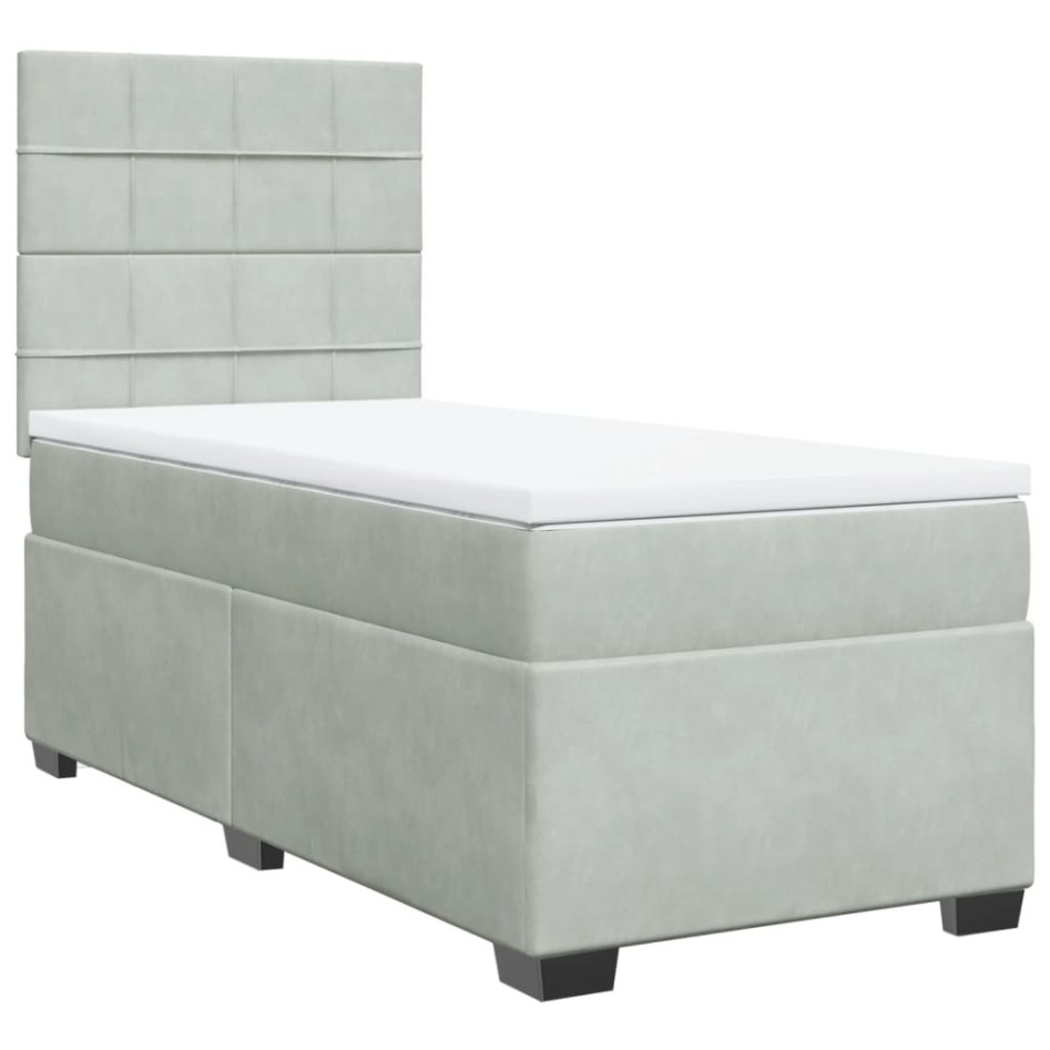 Cama box spring con colchón terciopelo gris claro 80x200