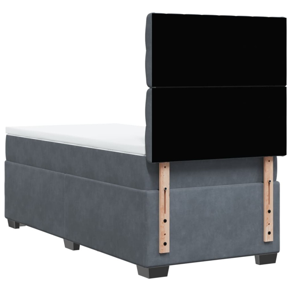 Cama box spring con colchón terciopelo gris oscuro 80x200