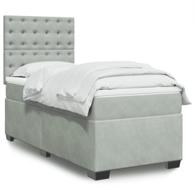 Cama box spring con colchón terciopelo gris claro 80x200
