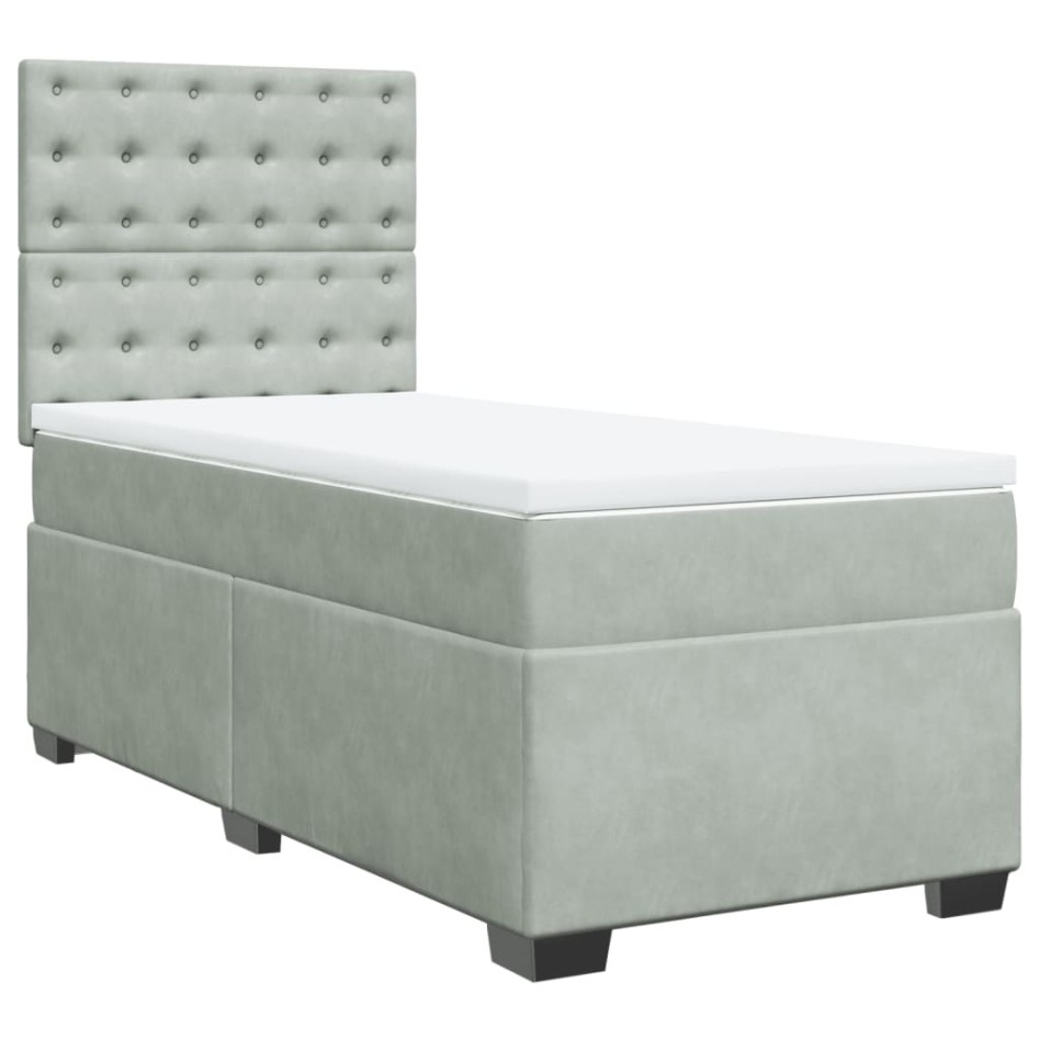 Cama box spring con colchón terciopelo gris claro 80x200