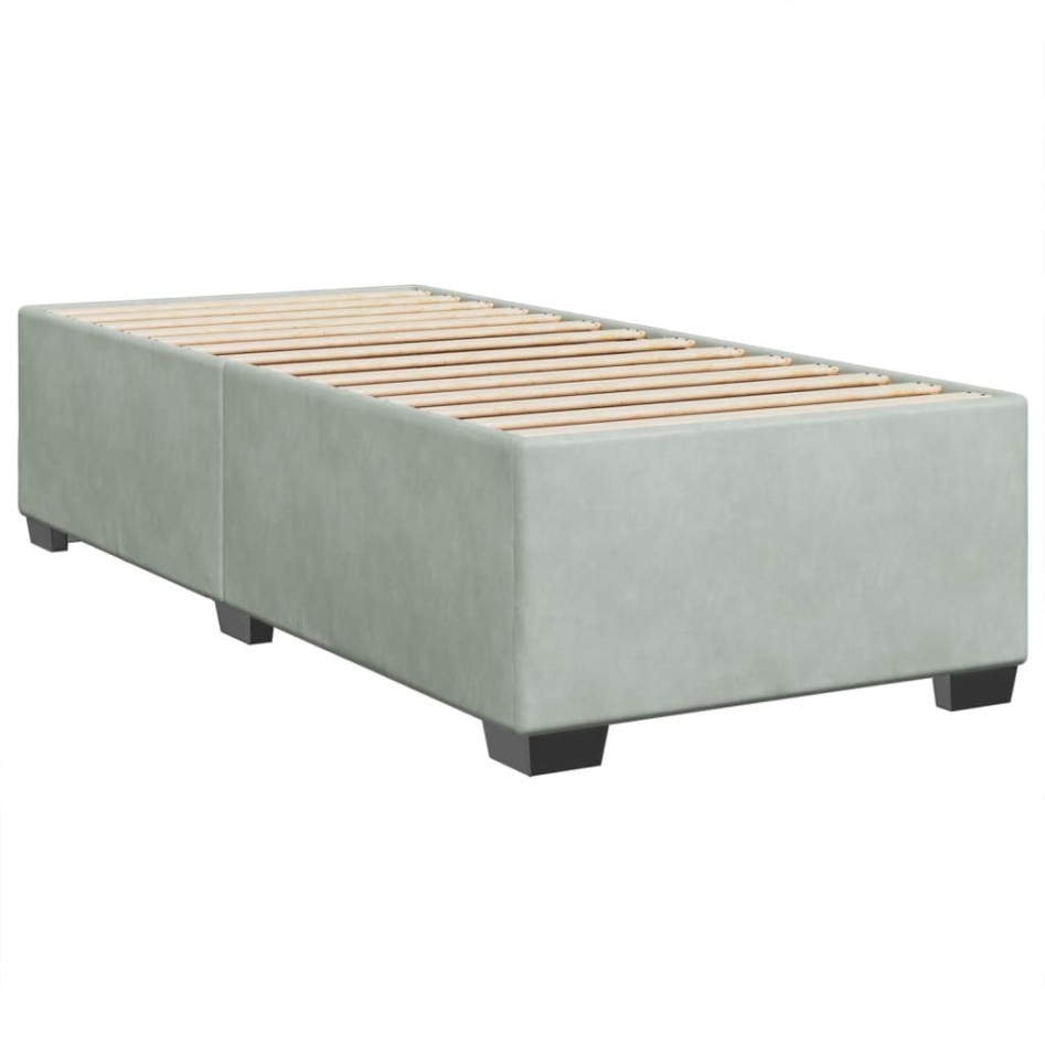 Cama box spring con colchón terciopelo gris claro 80x200