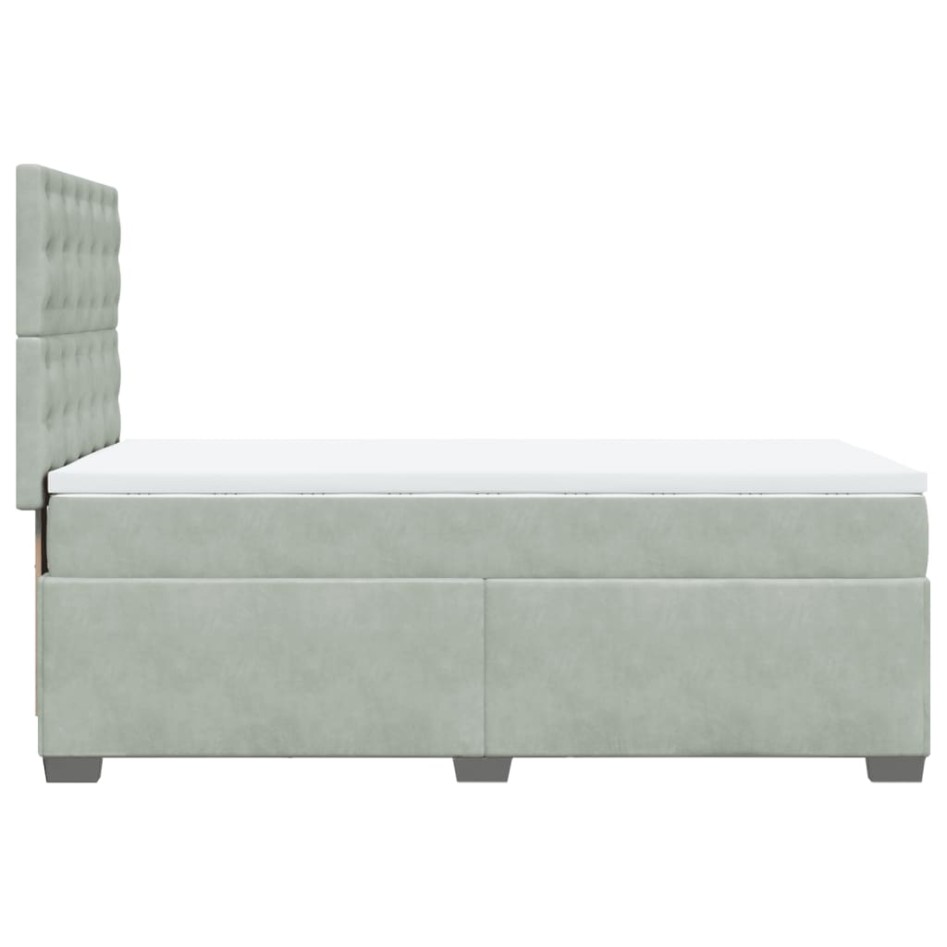 Cama box spring con colchón terciopelo gris claro 80x200