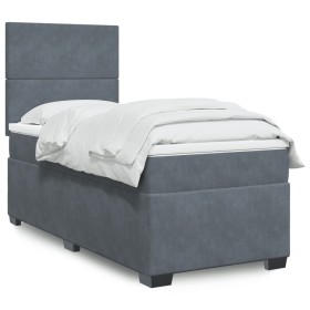 Cama box spring con colchón terciopelo gris oscuro 90x190