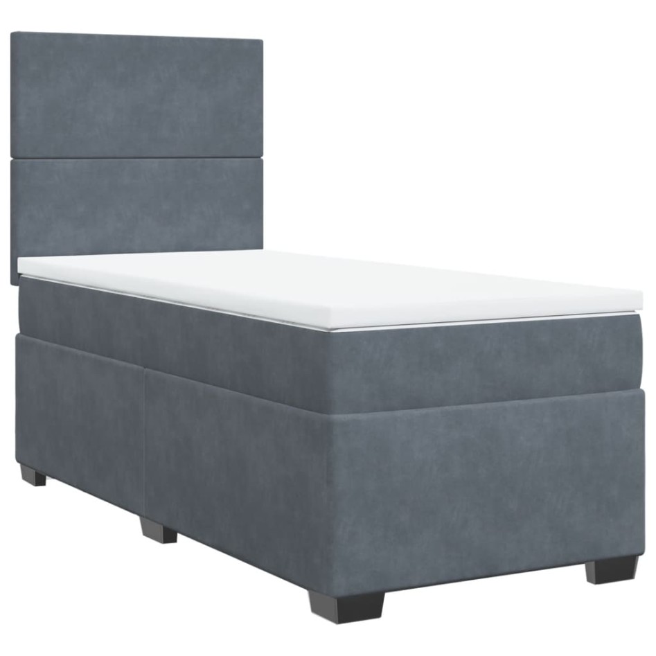 Cama box spring con colchón terciopelo gris oscuro 90x190