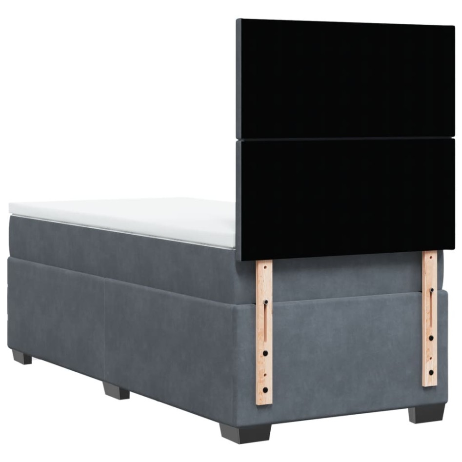 Cama box spring con colchón terciopelo gris oscuro 90x190