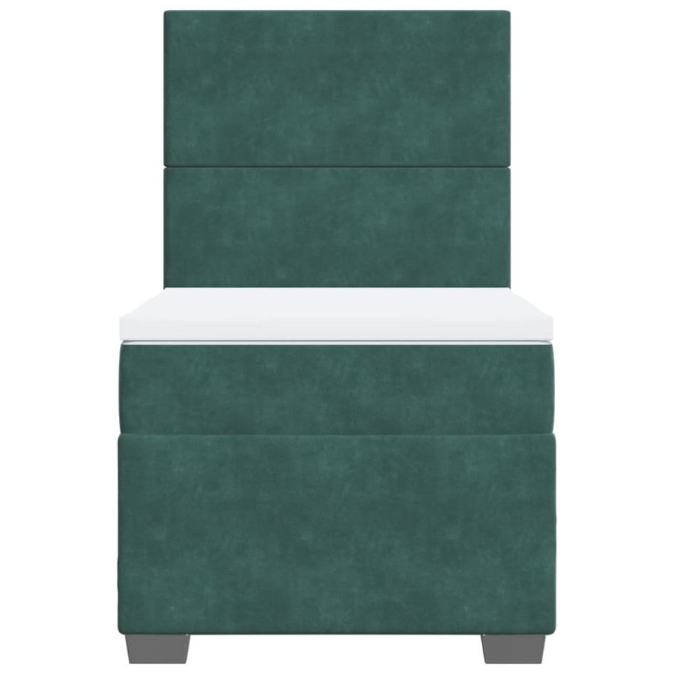 Cama box spring con colchón terciopelo verde oscuro 90x190