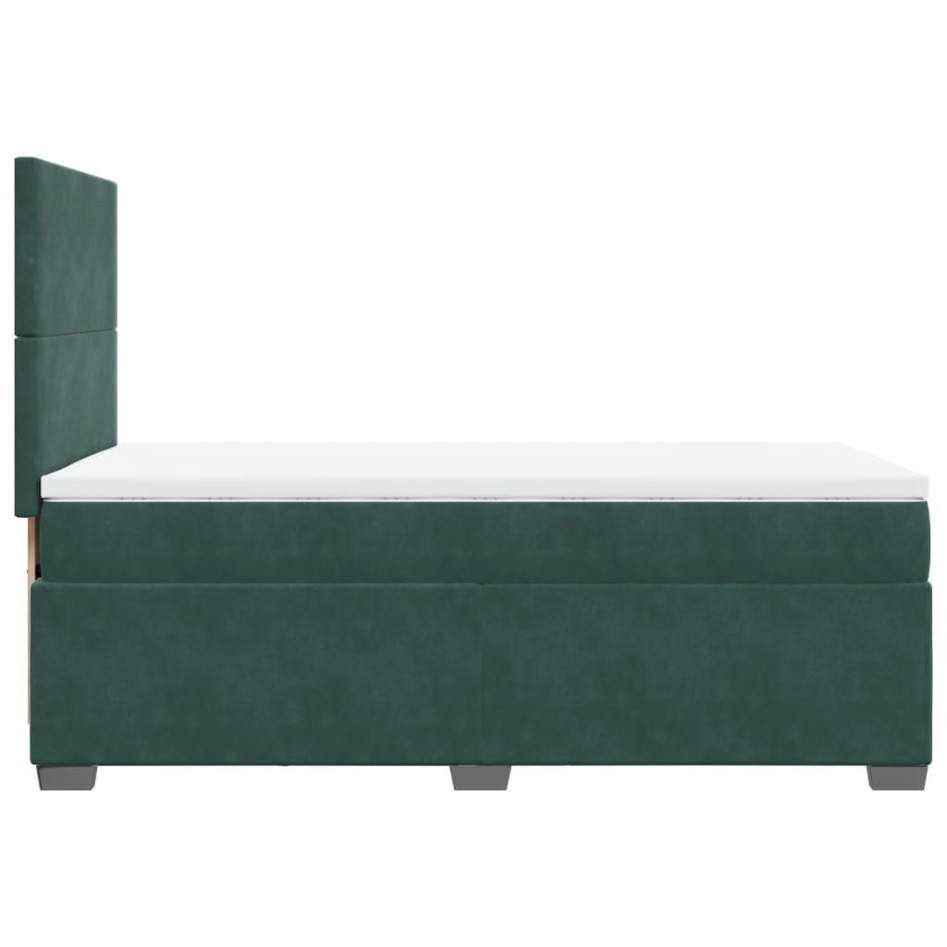 Cama box spring con colchón terciopelo verde oscuro 90x190