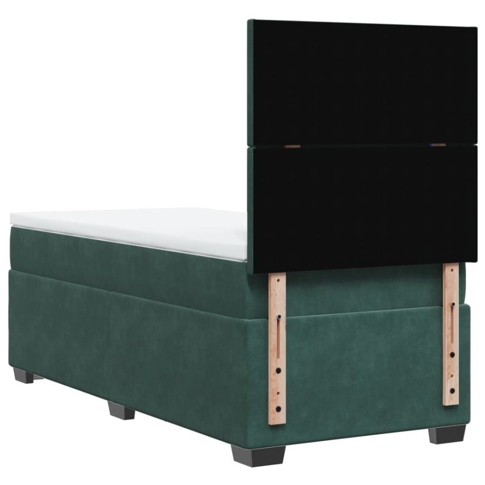 Cama box spring con colchón terciopelo verde oscuro 90x190