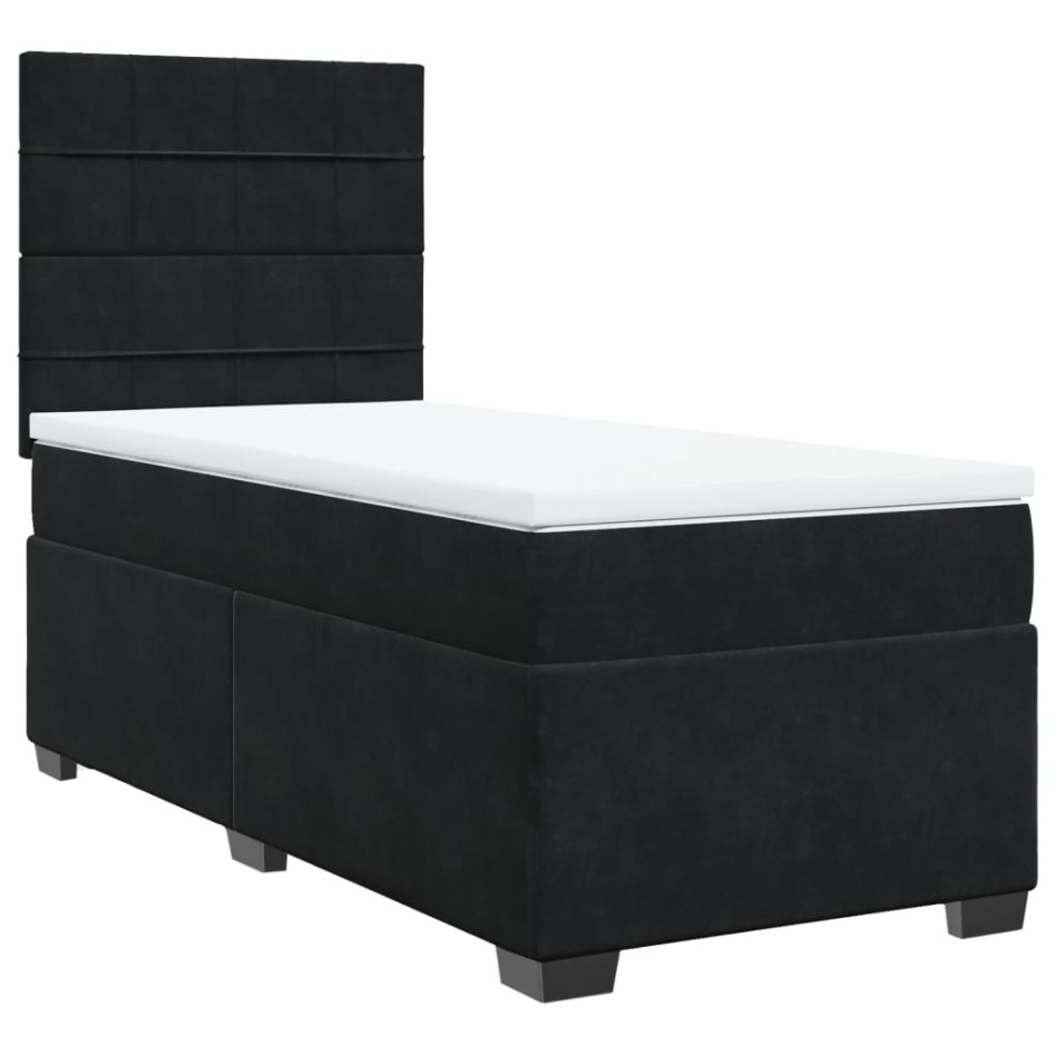 Cama box spring con colchón cuero sintético negro 90x190