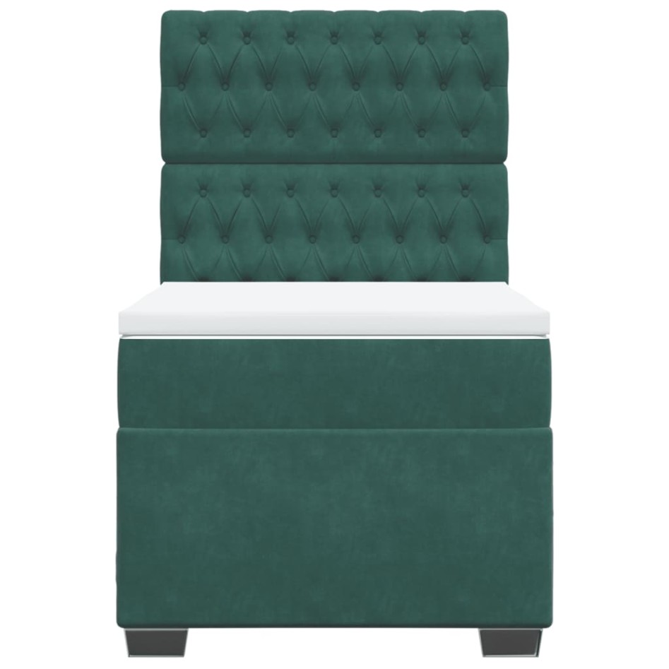 Cama box spring con colchón terciopelo verde oscuro 90x190