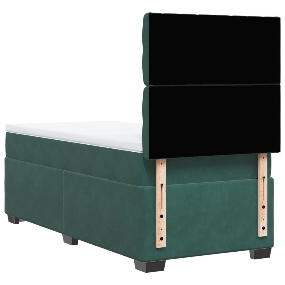 Cama box spring con colchón terciopelo verde oscuro 90x190