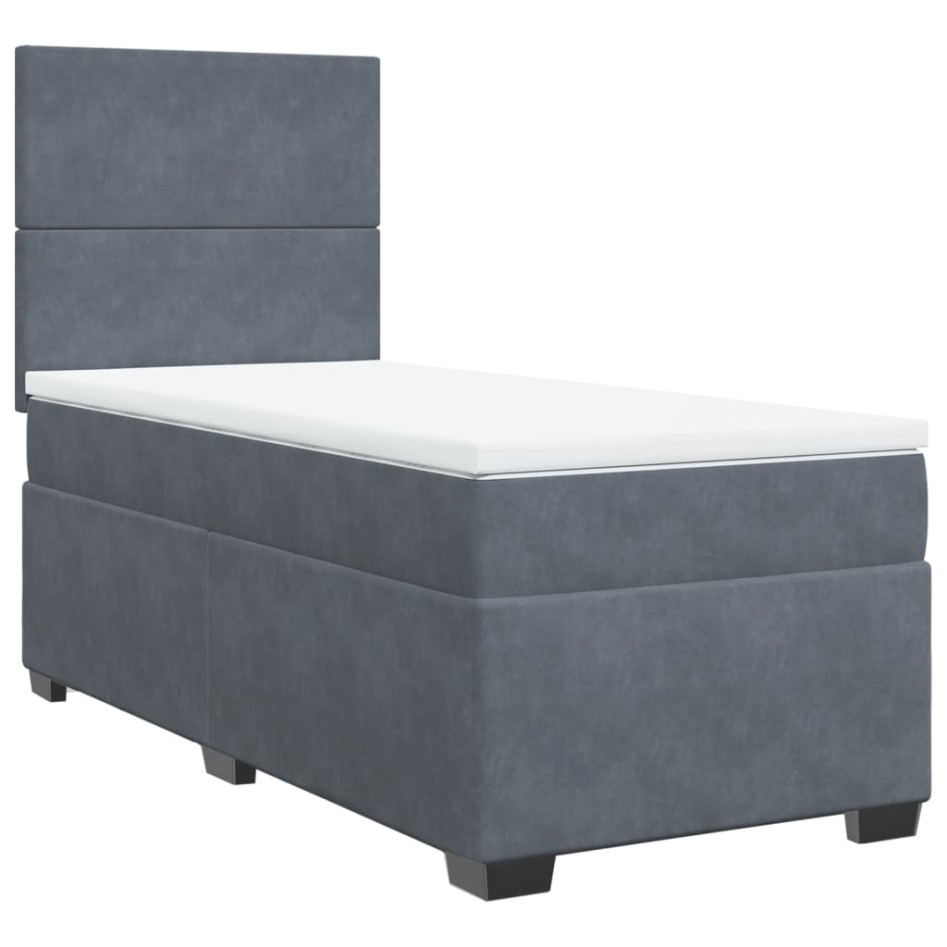 Cama box spring con colchón terciopelo gris oscuro 90x200