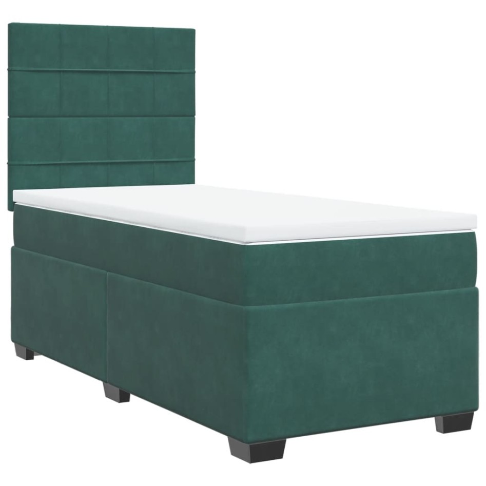Cama box spring con colchón terciopelo verde oscuro 90x200