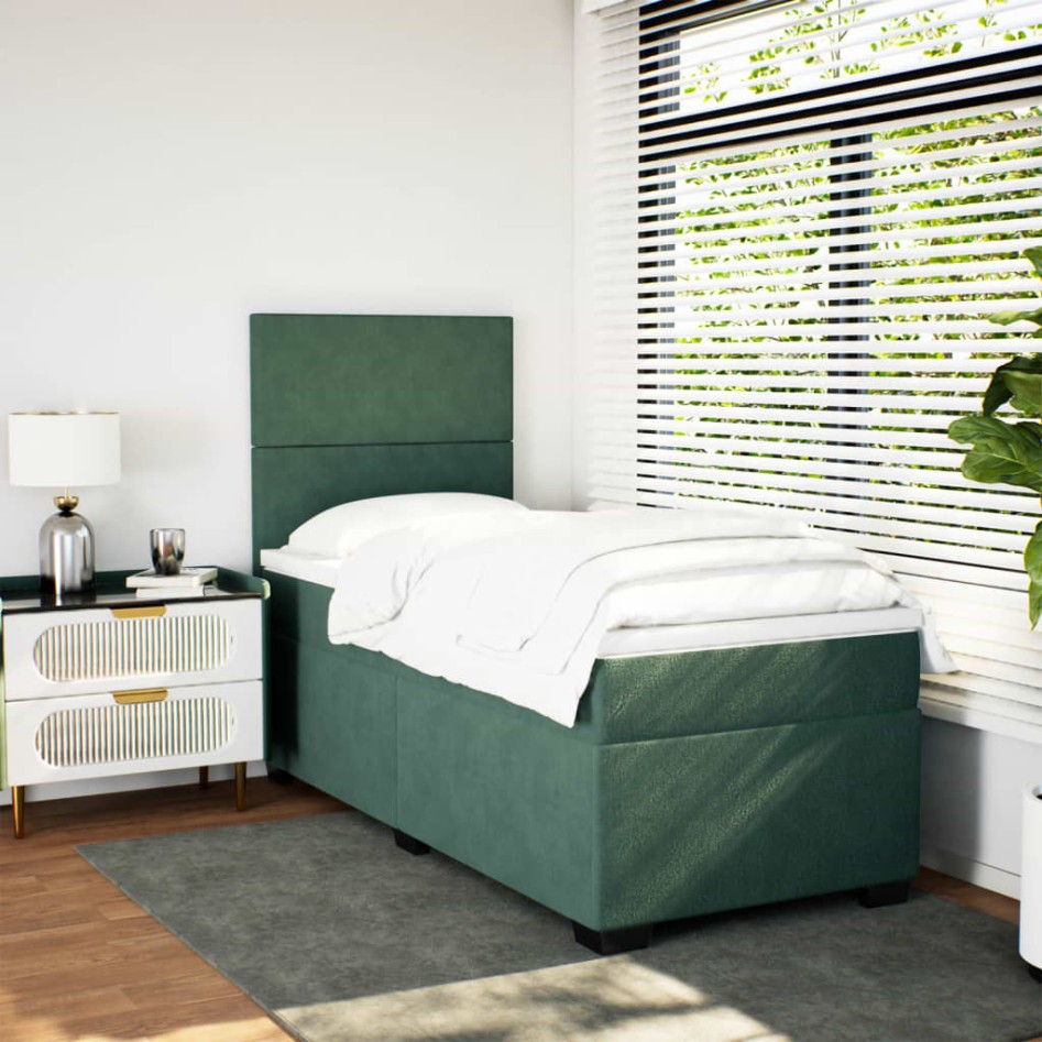 Cama box spring con colchón terciopelo verde oscuro 90x200