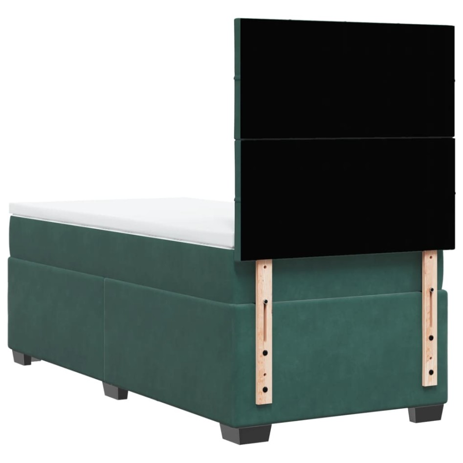 Cama box spring con colchón terciopelo verde oscuro 90x200