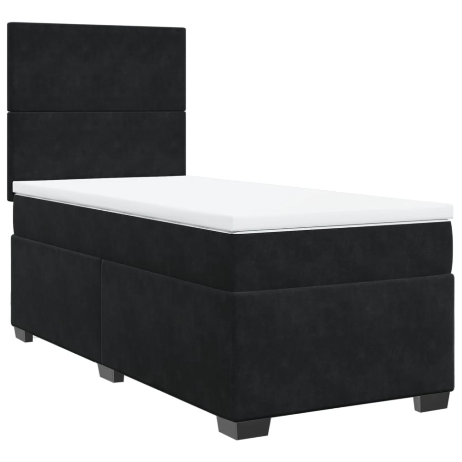 Cama box spring con colchón terciopelo negro 100x200