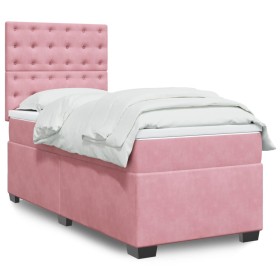 Cama box spring con colchón terciopelo rosa 100x200