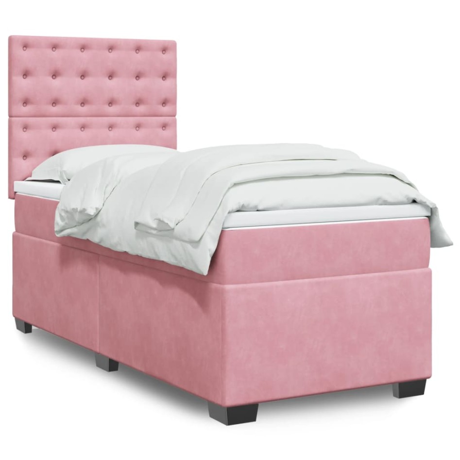 Cama box spring con colchón terciopelo rosa 100x200