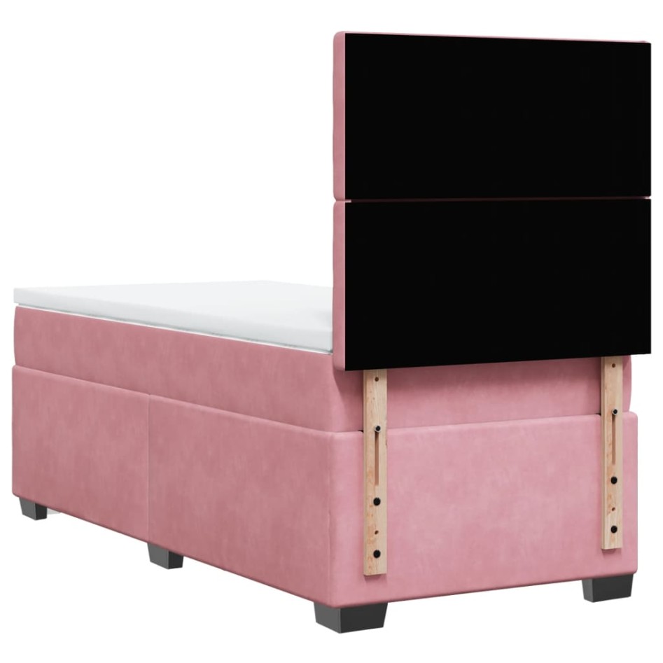 Cama box spring con colchón terciopelo rosa 100x200
