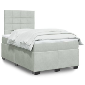 Cama box spring con colchón terciopelo gris claro 120x190