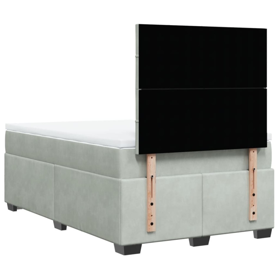 Cama box spring con colchón terciopelo gris claro 120x190