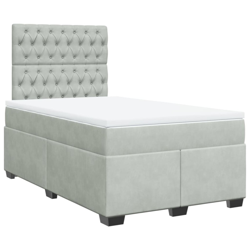 Cama box spring con colchón terciopelo gris claro 120x190