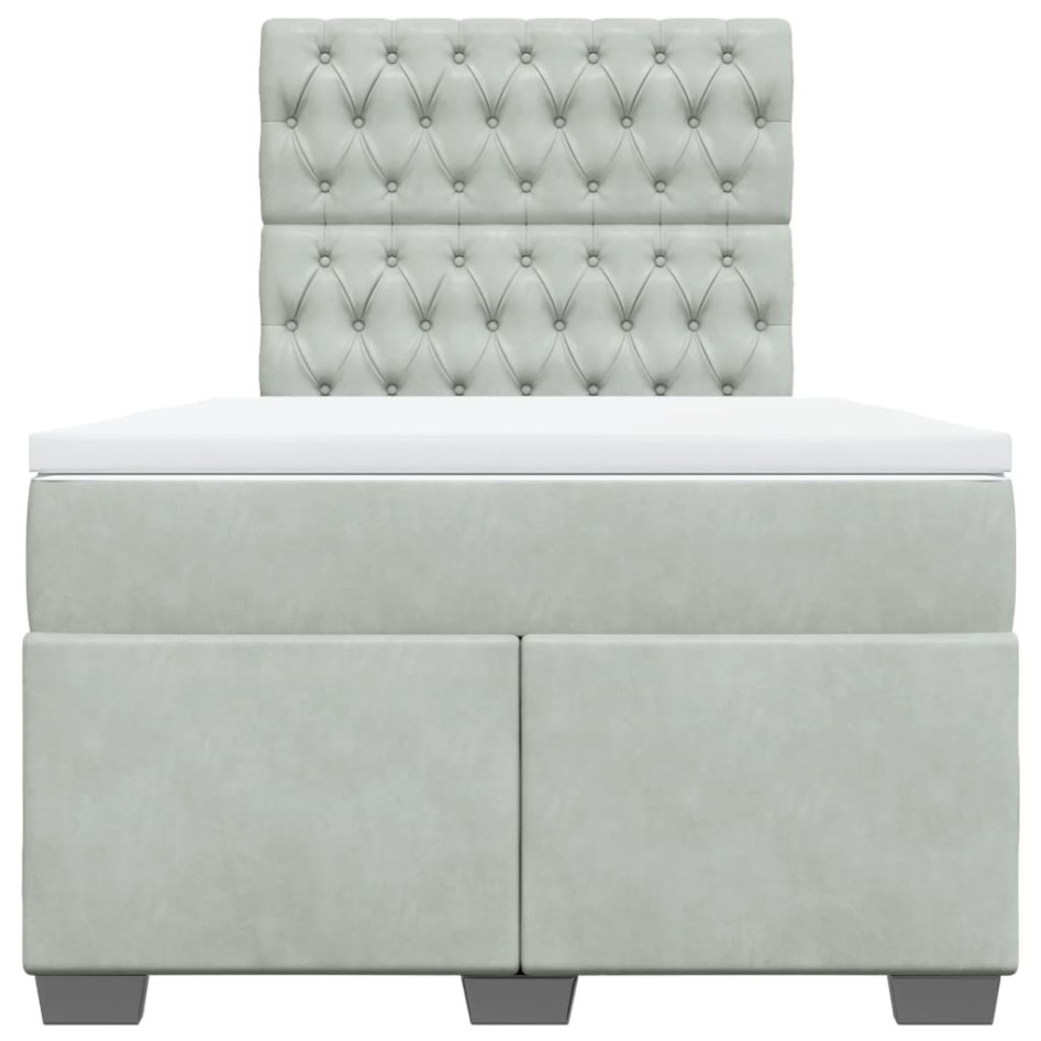 Cama box spring con colchón terciopelo gris claro 120x190